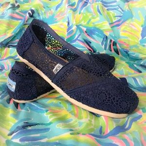 Navy Blue Toms Classic Crochet Slip-On Flat